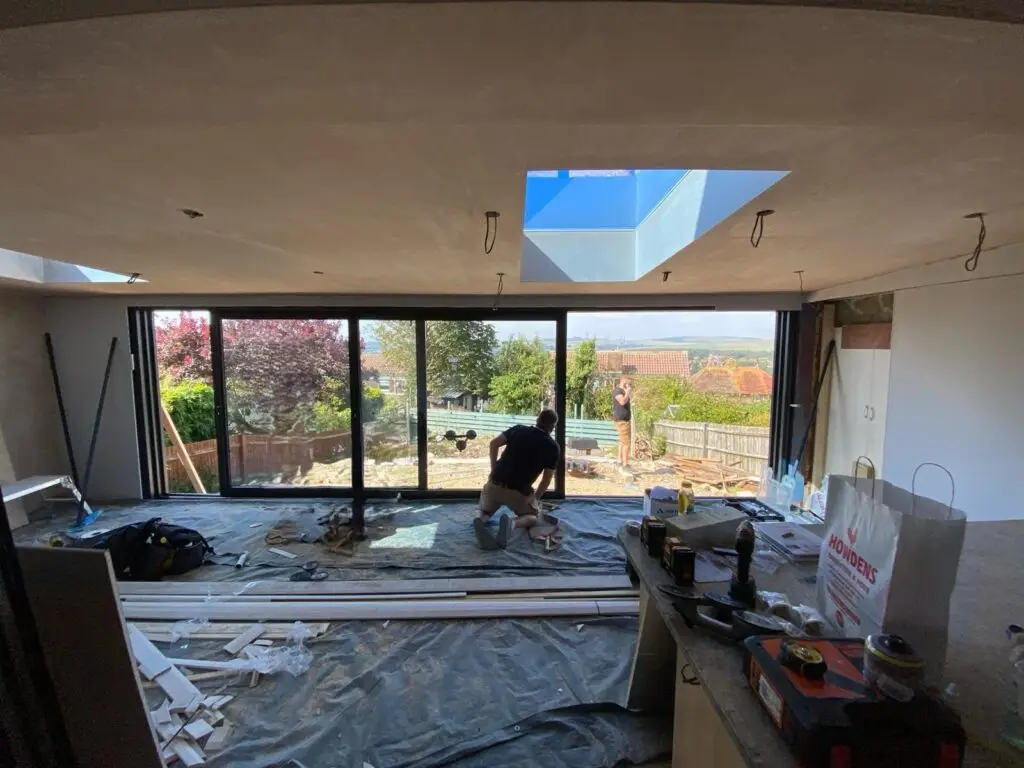 Extension with sliding doors and skylights